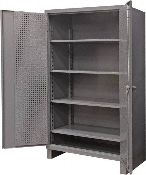 Durham - 4 Shelf Pegboard Storage Cabinet - Steel, 60" Wide x 24" Deep x 78" High, Gray - Benchmark Tooling