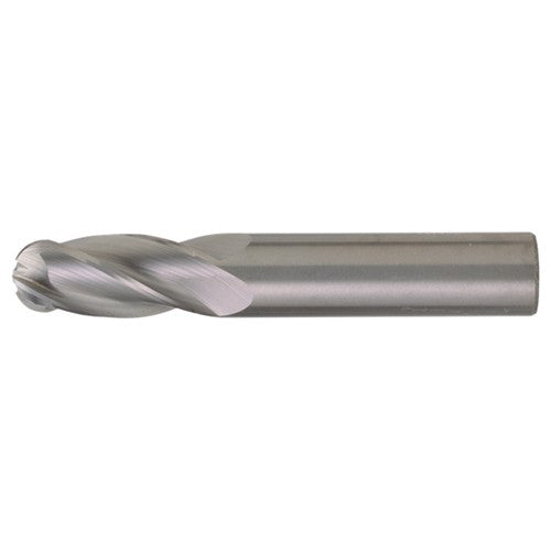 1/2″ Dia. × 1/2″ Shank × 1″ DOC × 3″ OAL, Carbide TiAlN, Spiral , 4 Flute, CW Helix, Round, Ballnose End Mill - Exact Industrial Supply