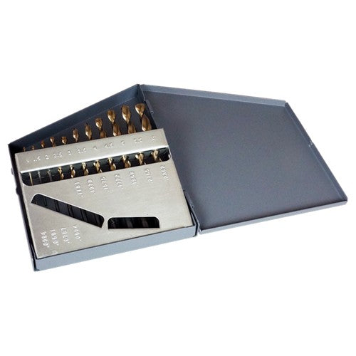 ‎1mm-6mm RHS / RHC HSS 135 Degree Split Point Heavy Duty Black & Gold Parabolic Jobber Length Drill Set - Black & Gold - Exact Industrial Supply
