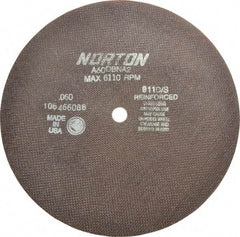Norton - 10" 60 Grit Aluminum Oxide Cutoff Wheel - 0.06" Thick, 5/8" Arbor, 6,110 Max RPM, Use with Stationary Grinders - Benchmark Tooling