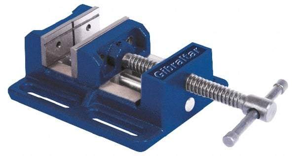 Gibraltar - 8" Jaw Opening Capacity x 2" Throat Depth, Horizontal Drill Press Vise - 8" Wide Jaw, Stationary Base, Standard Speed, 15-7/16" OAL x 3-9/16" Overall Height, Cast Iron - Benchmark Tooling