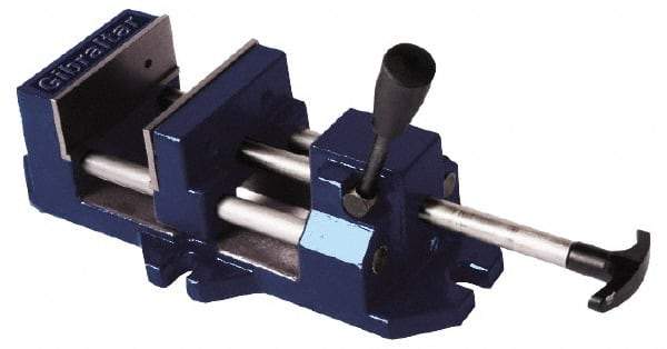 Gibraltar - 6" Jaw Opening Capacity x 1-5/8" Throat Depth, Horizontal Drill Press Vise - 6" Wide Jaw, Stationary Base, Standard Speed, 14-5/8" OAL x 4-1/2" Overall Height, Cast Iron - Benchmark Tooling