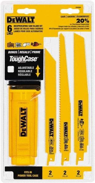 DeWALT - 6 Pieces, 8" to 9" Long x 0.04" Thickness, Bi-Metal Reciprocating Saw Blade Set - Straight Profile, 6 to 14 Teeth, Toothed Edge - Benchmark Tooling