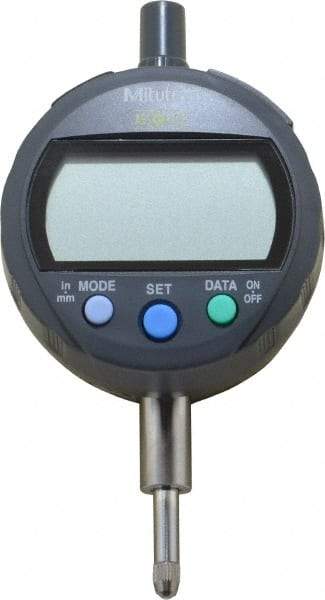 Mitutoyo - 0 to 12.7mm Range, 0.00005" Graduation, Electronic Drop Indicator - Lug-on-center Back, Accurate to 0.0001", English & Metric System, LCD Display - Benchmark Tooling