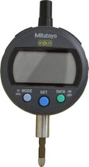 Mitutoyo - 0 to 12.7mm Range, 0.00005" Graduation, Electronic Drop Indicator - Lug-on-center Back, Accurate to 0.0001", English & Metric System, LCD Display - Benchmark Tooling