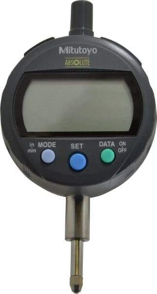 Mitutoyo - 0 to 12.7mm Range, 0.0005" Graduation, Electronic Drop Indicator - Flat Back, Accurate to 0.001", English & Metric System, LCD Display - Benchmark Tooling