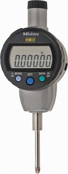 Mitutoyo - 0 to 1" Range, 0.00005" Graduation, Electronic Drop Indicator - Flat Back, Accurate to 0.0001", English & Metric System, LCD Display - Benchmark Tooling