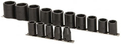 Proto - 15 Piece 1/2" Drive Impact Socket Set - 6 Points, 3/8" to 1-1/4" Range, Inch Measurement Standard - Benchmark Tooling