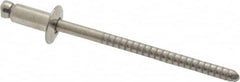 RivetKing - Dome Head Stainless Steel Open End Blind Rivet - Stainless Steel Mandrel, 0.063" to 1/8" Grip, 1/4" Head Diam, 0.129" to 0.133" Hole Diam, 0.275" Length Under Head, 1/8" Body Diam - Benchmark Tooling