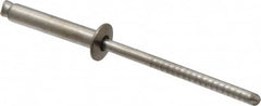 RivetKing - Size 48 Dome Head Stainless Steel Open End Blind Rivet - Stainless Steel Mandrel, 0.376" to 1/2" Grip, 1/4" Head Diam, 0.129" to 0.133" Hole Diam, 0.65" Length Under Head, 1/8" Body Diam - Benchmark Tooling