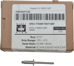 RivetKing - Size 66 Dome Head Stainless Steel Open End Blind Rivet - Benchmark Tooling