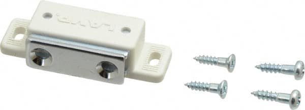 Sugatsune - 1.99" Long x 0.67" Wide x 0.47" High, Plastic & Steel Tension Catch - White Finish, 5.2 Magnetic Force, 1-3/16" Long Strike, 29/64" Wide Strike - Benchmark Tooling