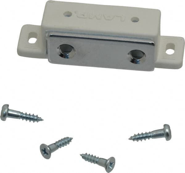 Sugatsune - 2.36" Long x 0.71" Wide x 0.63" High, Plastic & Steel Tension Catch - White Finish, 6.1 Magnetic Force, 1-1/2" Long Strike, 35/64" Wide Strike - Benchmark Tooling