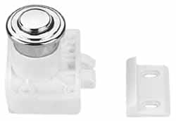 1-3/8 Inch Long x 1-3/8 Inch Wide x 63/64 Inch High, Push Knob Latch Brass and Zinc Alloy, with Satin Brass Finish