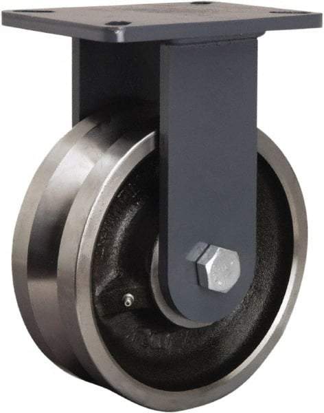 Hamilton - 8" Diam x 3" Wide, Forged Steel Rigid Caster - 4,000 Lb Capacity, Top Plate Mount, 5-1/4" x 7-1/4" Plate, Straight Roller Bearing - Benchmark Tooling