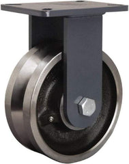 Hamilton - 8" Diam x 3" Wide, Forged Steel Rigid Caster - 4,000 Lb Capacity, Top Plate Mount, 5-1/4" x 7-1/4" Plate, Straight Roller Bearing - Benchmark Tooling