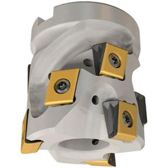 Iscar - 35 Inserts, 3" Cut Diam, 1-1/4" Arbor Diam, 3.24" Max Depth of Cut, Indexable Square-Shoulder Face Mill - 0/90° Lead Angle, 4" High, T490 LN.. 1306 Insert Compatibility, Through Coolant, Series Helitang - Benchmark Tooling