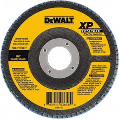 DeWALT - 60 Grit, 6" Disc Diam, 5/8-11 Center Hole, Type 27 Zirconia Alumina Flap Disc - 10,100 Max RPM, Cloth Backing, Arbor Attaching System, Coated - Benchmark Tooling