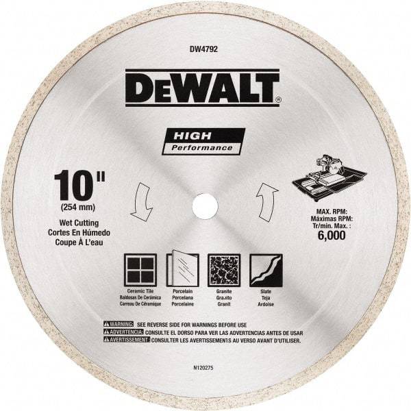 DeWALT - 10" Diam, 5/8" Arbor Hole Diam, Wet & Dry Cut Saw Blade - Diamond-Tipped, Standard Round Arbor - Benchmark Tooling