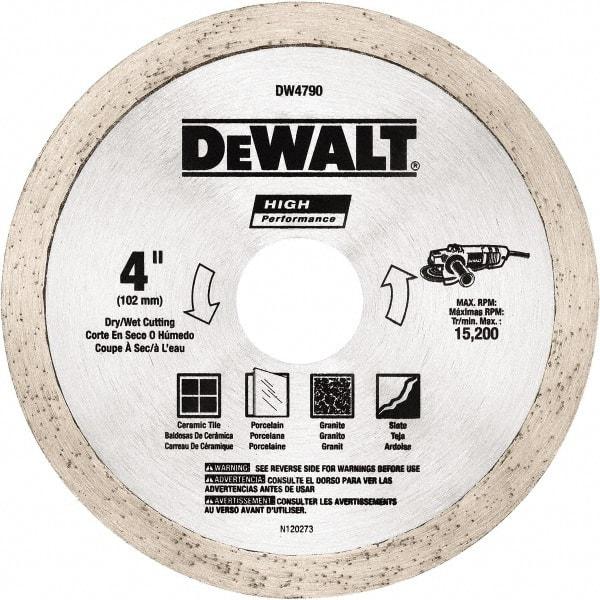 DeWALT - 4" Diam, 5/8 & 7/8" Arbor Hole Diam, Wet & Dry Cut Saw Blade - Diamond-Tipped, Standard Round Arbor - Benchmark Tooling