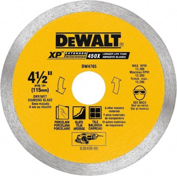 DeWALT - 4-3/8" Diam, 5/8 & 7/8" Arbor Hole Diam, Wet & Dry Cut Saw Blade - Diamond-Tipped, Standard Round Arbor - Benchmark Tooling