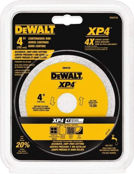 DeWALT - 4" Diam, 5/8 & 7/8" Arbor Hole Diam, Wet & Dry Cut Saw Blade - Diamond-Tipped, Standard Round Arbor - Benchmark Tooling