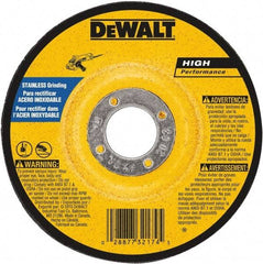 DeWALT - 30 Grit, 6" Wheel Diam, 1/4" Wheel Thickness, 7/8" Arbor Hole, Type 27 Depressed Center Wheel - Aluminum Oxide, 10,100 Max RPM, Compatible with Angle Grinder - Benchmark Tooling