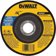 DeWALT - 30 Grit, 6" Wheel Diam, 1/8" Wheel Thickness, 7/8" Arbor Hole, Type 27 Depressed Center Wheel - Aluminum Oxide, 10,100 Max RPM, Compatible with Angle Grinder - Benchmark Tooling