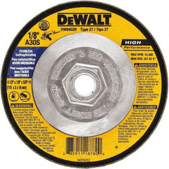 DeWALT - 30 Grit, 6" Wheel Diam, 1/8" Wheel Thickness, Type 27 Depressed Center Wheel - Aluminum Oxide, 10,100 Max RPM, Compatible with Angle Grinder - Benchmark Tooling