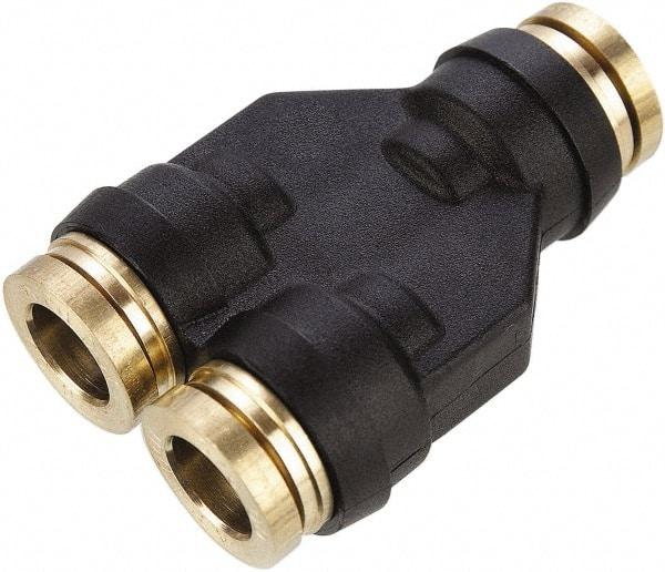 Parker - 3/8" Tube OD, Composite Push-to-Connect Tube Union Y - Tube to Tube Connection, 250 Max psi, Buna-N O-Ring, -40 to 200°F Working Temp - Benchmark Tooling