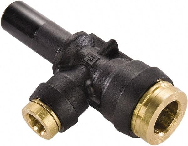 Parker - 1/4" Tube OD, Composite Push-to-Connect Tube Plug-In Run Tee - Tube to Stem Connection, 250 Max psi, Buna-N O-Ring, -40 to 200°F Working Temp - Benchmark Tooling