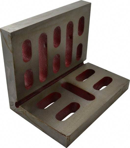 Suburban Tool - 9" Wide x 6" Deep x 7" High Cast Iron Machined Angle Plate - Standard Plate, Through-Slots on Surface, Open End, 15/16" Thick, Single Plate - Benchmark Tooling