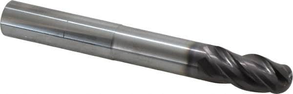 SGS - 3/4" Diam, 1-1/2" LOC, 4 Flute Solid Carbide Ball End Mill - AlTiN Finish, Single End, 6" OAL, 3/4" Shank Diam, Spiral Flute - Benchmark Tooling