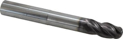 SGS - 3/4" Diam, 1-1/2" LOC, 4 Flute Solid Carbide Ball End Mill - AlTiN Finish, Single End, 6" OAL, 3/4" Shank Diam, Spiral Flute - Benchmark Tooling