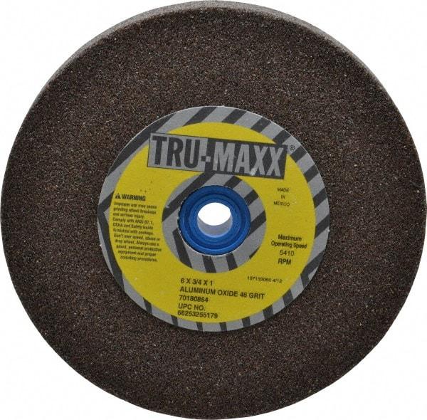 Tru-Maxx - 46 Grit Aluminum Oxide Bench & Pedestal Grinding Wheel - 6" Diam x 1" Hole x 3/4" Thick, 5410 Max RPM, O Hardness, Coarse Grade , Vitrified Bond - Benchmark Tooling
