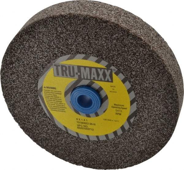 Tru-Maxx - 36 Grit Aluminum Oxide Bench & Pedestal Grinding Wheel - 6" Diam x 1" Hole x 1" Thick, 5410 Max RPM, O Hardness, Very Coarse Grade , Vitrified Bond - Benchmark Tooling