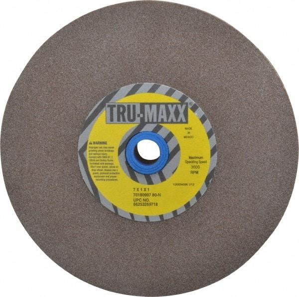 Tru-Maxx - 80 Grit Aluminum Oxide Bench & Pedestal Grinding Wheel - 7" Diam x 1" Hole x 1" Thick, 3600 Max RPM, O Hardness, Medium Grade , Vitrified Bond - Benchmark Tooling