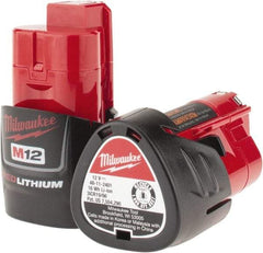 Milwaukee Tool - 12 Volt Lithium-Ion Power Tool Battery - 1.5 Ahr Capacity, 1/2 hr Charge Time, Series M12 RED - Benchmark Tooling