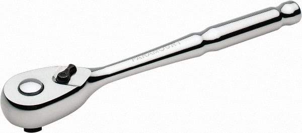 Paramount - 3/8" Drive Pear Head Quick-Release Ratchet - Chrome Finish, 8" OAL, 72 Gear Teeth - Benchmark Tooling