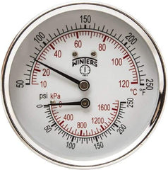 Winters - 3" Dial, 1/2 Thread, 0-250 Scale Range, Pressure Gauge - Center Back Connection Mount, Accurate to 0.03% of Scale - Benchmark Tooling