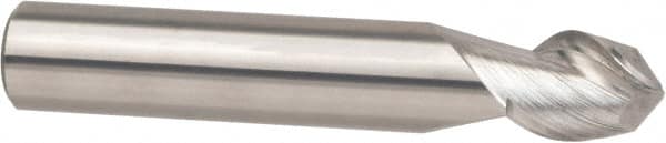 Accupro - 3/8" Diam, 1/2" LOC, 2 Flute Solid Carbide Ball End Mill - ZrN Finish, Single End, 4" OAL, 3/8" Shank Diam, Spiral Flute - Benchmark Tooling