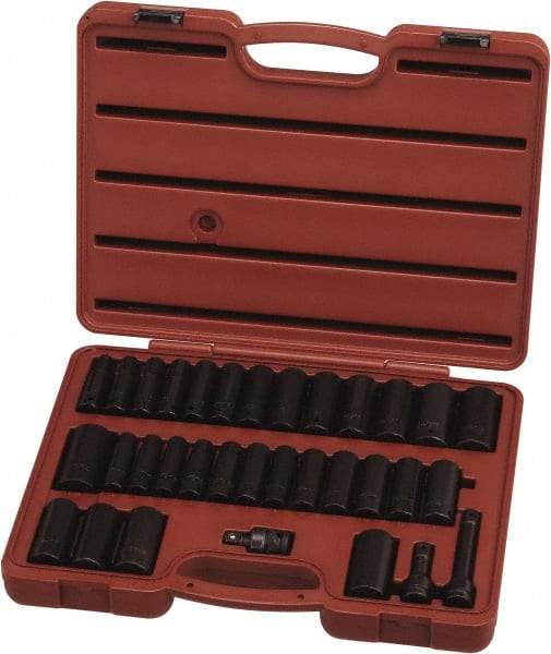 Paramount - 33 Piece 1/2" Drive Standard Deep Impact Socket Set - 6 Points, 3/8 to 1-1/4", 10 to 27mm, Inch/Metric Measurement Standard - Benchmark Tooling