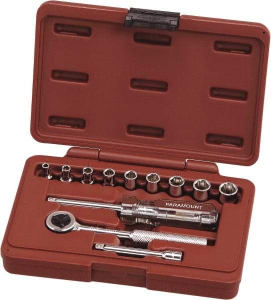 Paramount - 12 Piece 1/4" Drive Chrome Vanadium Finish Deep Well Socket Set - 6 Points, 4mm to 12mm Range, Metric Measurement Standard - Benchmark Tooling