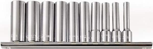 Paramount - 10 Piece 1/4" Drive Chrome Vanadium Finish Deep Well Socket Set - 6 Points, 4mm to 13mm Range, Metric Measurement Standard - Benchmark Tooling