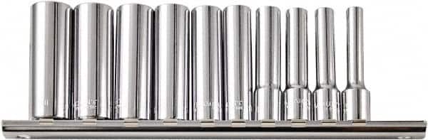 Paramount - 10 Piece 1/4" Drive Chrome Vanadium Finish Deep Well Socket Set - 6 Points, 3/16" to 9/16" Range, Inch Measurement Standard - Benchmark Tooling