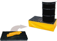 UltraTech - 11 Gal Sump, 3,000 Lb Capacity, 2 Drum, Polyethylene Spill Deck or Pallet - 48" Long x 24" Wide x 2-1/2" High, Yellow and Black, Low Profile, Inline Drum Configuration - Benchmark Tooling