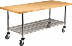 Value Collection - Wood Top Worktable Work Bench - Laminated Maple Top / Chrome Wire Shelf and Legs, Chrome, 72" Long x 30" Deep x 30" High - Benchmark Tooling