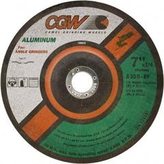 Camel Grinding Wheels - 30 Grit, 5" Wheel Diam, 1/4" Wheel Thickness, Type 27 Depressed Center Wheel - Medium Grade, Aluminum Oxide, Resinoid Bond, 12,250 Max RPM - Benchmark Tooling