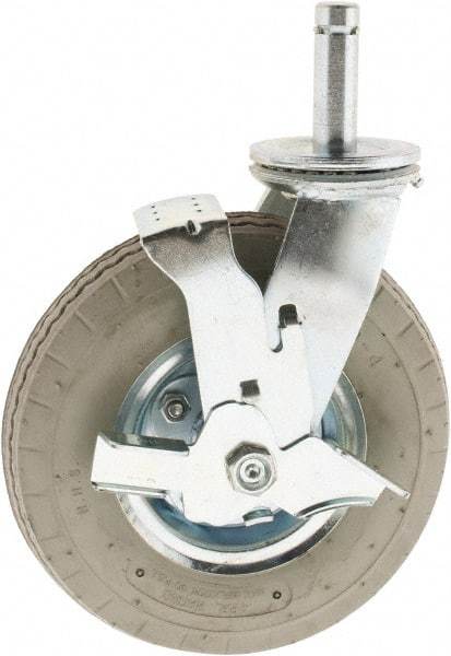 Value Collection - 8" Diam x 3-1/2" Wide, Rubber Swivel with Brake Caster - 300 Lb Capacity, Plain Stem Mount - Benchmark Tooling