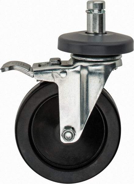 Value Collection - 5" Diam x 1-1/4" Wide, Hard Rubber Swivel with Brake Caster - 200 Lb Capacity, Plain Stem Mount - Benchmark Tooling